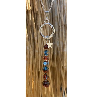 Collier "Éclat de Joie" turquoise et ambre" en perles de verre filé - acier inoxydable