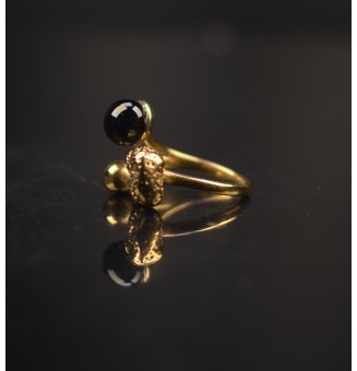 Bague réglable acier inoxydable doré avec perle de verre – Nouveau modèle - noit