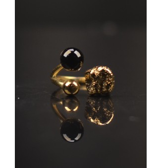 Bague réglable acier inoxydable doré avec perle de verre – Nouveau modèle - noit