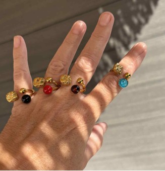 Bague réglable acier inoxydable doré avec perle de verre – Nouveau modèle - noit