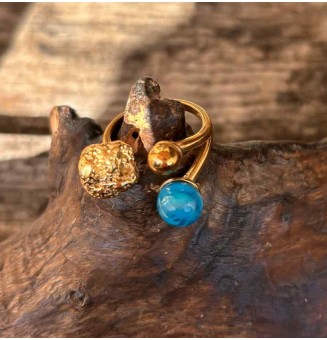 Bague réglable acier inoxydable doré avec perle de verre – Nouveau modèle - bleu