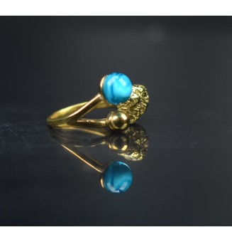 Bague réglable acier inoxydable doré avec perle de verre – Nouveau modèle - bleu