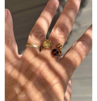 Bague réglable acier inoxydable doré avec perle de verre – Nouveau modèle - Ambre