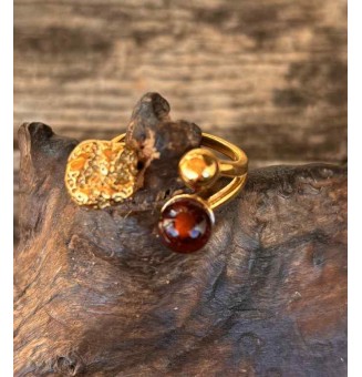 Bague réglable acier inoxydable doré avec perle de verre – Nouveau modèle - Ambre