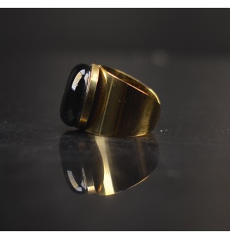 Bague Large Dorée avec Cabochon en Verre Filé – Modèle Unique - noir