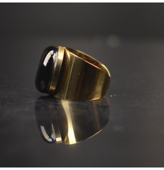 Bague Large Dorée avec Cabochon en Verre Filé – Modèle Unique - noir