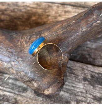 Bague Large Dorée avec Cabochon en Verre Filé – Modèle Unique - BLEU
