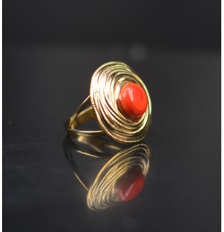 Bague en Verre Filé au Chalumeau "orange"  - acier INOXYDABLE doré