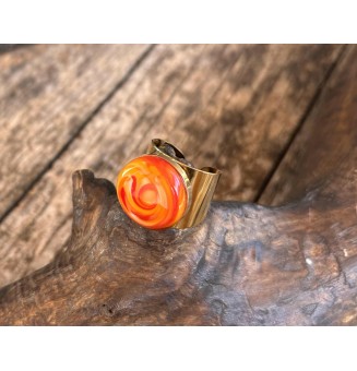 Bague Large Dorée avec Cabochon en Verre Filé – Modèle Unique - multicolore