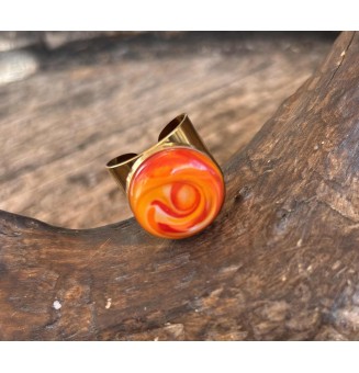Bague Large Dorée avec Cabochon en Verre Filé – Modèle Unique - multicolore