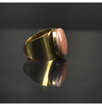 Bague Large Dorée avec Cabochon en Verre Filé – Modèle Unique - Marron