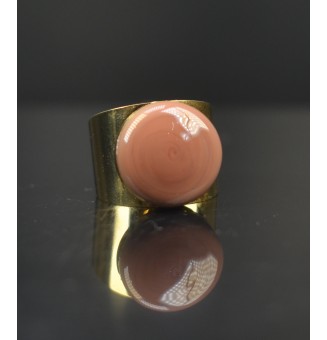 Bague Large Dorée avec Cabochon en Verre Filé – Modèle Unique - Marron