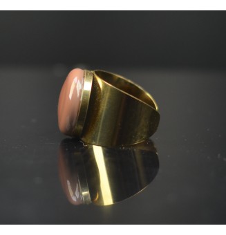 Bague Large Dorée avec Cabochon en Verre Filé – Modèle Unique - Marron