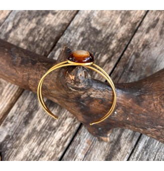 Bracelet rigide doré – cabochon en verre artisanal fait main - Dégradé ambré