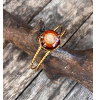 Bracelet rigide doré – cabochon en verre artisanal fait main - Dégradé ambré
