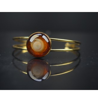 Bracelet rigide doré – cabochon en verre artisanal fait main - Dégradé ambré