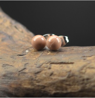 puces d'oreilles Acier Inoxydable en verre "MARRON"