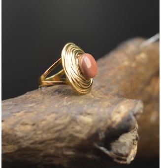 Bague en Verre Filé au Chalumeau "Marron"  - acier INOXYDABLE doré