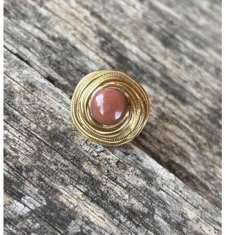 Bague en Verre Filé au Chalumeau "Marron"  - acier INOXYDABLE doré