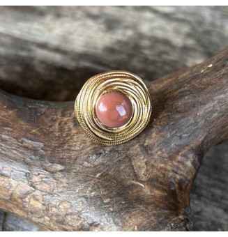 Bague en Verre Filé au Chalumeau "Marron"  - acier INOXYDABLE doré