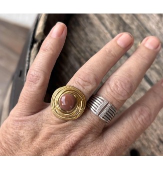 Bague en Verre Filé au Chalumeau "Marron"  - acier INOXYDABLE doré
