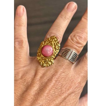 Bague réglable femme en acier inoxydable martelé avec cabochon en verre filé – bijou artisanal fait main Liloo Créations