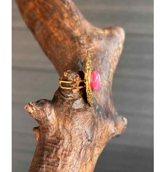 Bague réglable femme en acier inoxydable martelé avec cabochon en verre filé – bijou artisanal fait main Liloo Créations