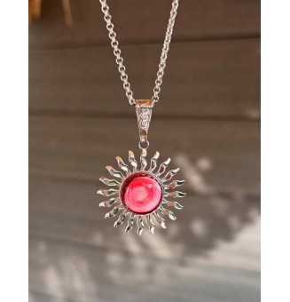 Collier Soleil Rose en Acier Inoxydable avec Perle de Verre Filé 45+3 cm
