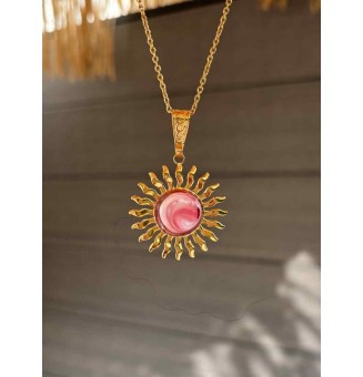 Collier Soleil ROSE en Acier Inoxydable doré avec Perle de Verre Filé 44+3 cm