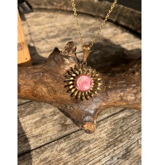 Collier Soleil ROSE en Acier Inoxydable doré avec Perle de Verre Filé 44+3 cm