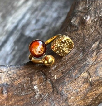 Bague réglable acier inoxydable doré avec perle de verre – Nouveau modèle - Dégradé Ambré