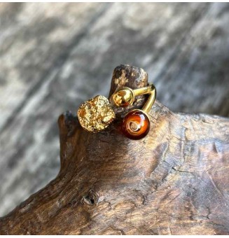 Bague réglable acier inoxydable doré avec perle de verre – Nouveau modèle - Dégradé Ambré