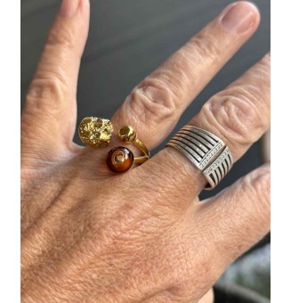 Bague réglable acier inoxydable doré avec perle de verre – Nouveau modèle - Dégradé Ambré