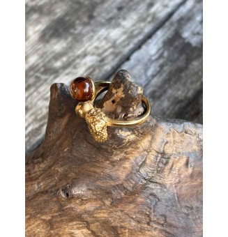 Bague réglable acier inoxydable doré avec perle de verre – Nouveau modèle - Dégradé Ambré