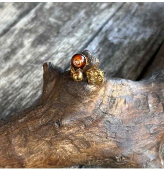 Bague réglable acier inoxydable doré avec perle de verre – Nouveau modèle - Dégradé Ambré