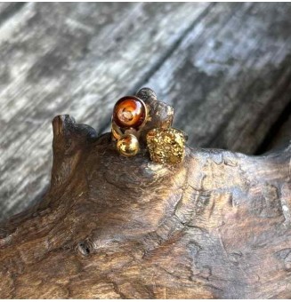 Bague réglable acier inoxydable doré avec perle de verre – Nouveau modèle - Dégradé Ambré