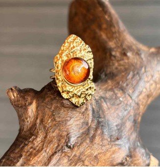 Bague réglable femme en acier inoxydable martelé avec cabochon en verre filé – bijou artisanal fait main Liloo Créations