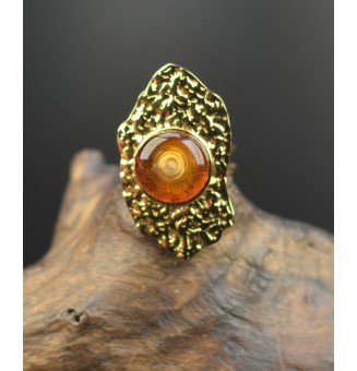 Bague réglable femme en acier inoxydable martelé avec cabochon en verre filé – bijou artisanal fait main Liloo Créations