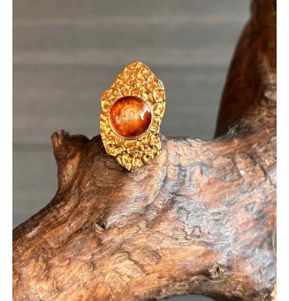 Bague réglable femme en acier inoxydable martelé avec cabochon en verre filé – bijou artisanal fait main Liloo Créations