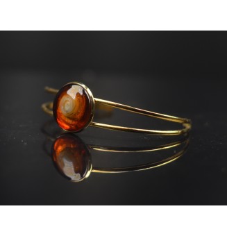 Bracelet rigide doré – cabochon en verre artisanal fait main - Dégradé ambré