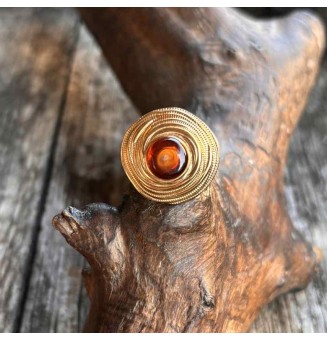 Bague en Verre Filé au Chalumeau "Dégradé Ambré"  - acier INOXYDABLE doré