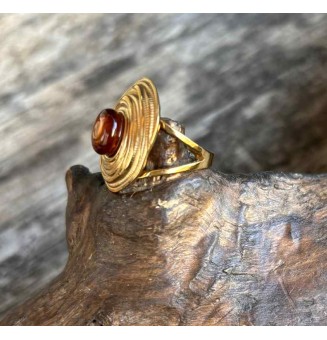 Bague en Verre Filé au Chalumeau "Dégradé Ambré"  - acier INOXYDABLE doré