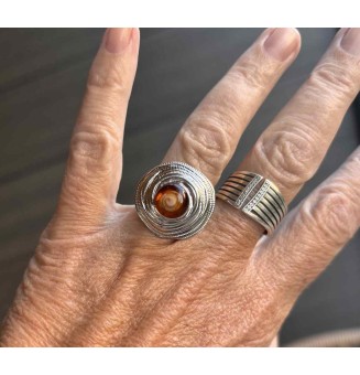 Bague en Verre Filé au Chalumeau "Dégradé ambré"  - acier INOXYDABLE