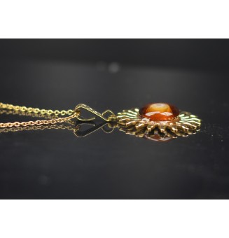 Collier Soleil Ambré en Acier Inoxydable doré avec Perle de Verre Filé 42+3 cm