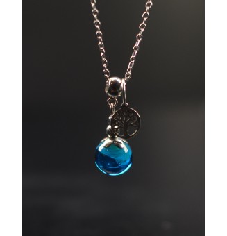 collier arbre de vie 45 +3 cm "bleu vert" perles de verre filé au chalumeau