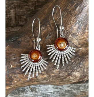 Boucles d’oreilles demi soleil en cabochon de verre filé – l’éclat du dégradé ambré