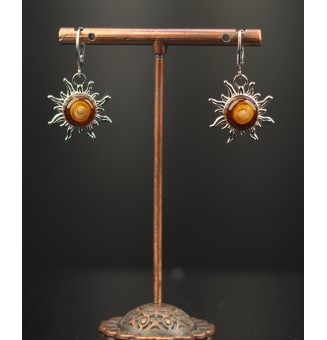 Boucles d’oreilles “Soleil ambré” – cabochon de verre filé à la flamme, acier inoxydable