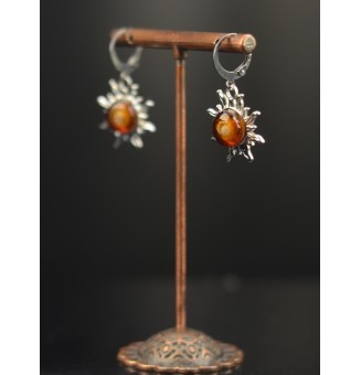 Boucles d’oreilles “Soleil ambré” – cabochon de verre filé à la flamme, acier inoxydable
