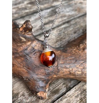 Collier dégradé ambré en perle de verre filée au chalumeau - 50 cm – création artisanale unique