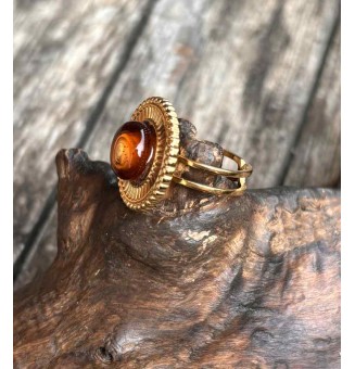 Bague en Verre Filé au Chalumeau "Dégradé Ambré"  - acier INOXYDABLE doré